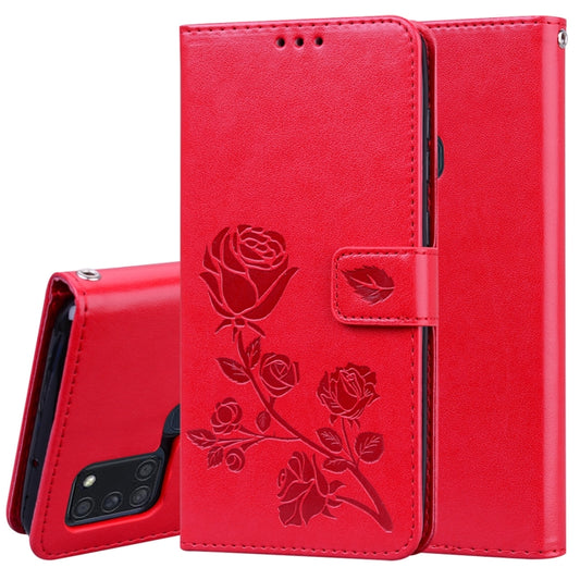 For Samsung Galaxy A21s Rose Embossed Horizontal Flip PU Leather Case with Holder & Card Slots & Wallet(Red) - Galaxy Phone Cases by buy2fix | Online Shopping UK | buy2fix
