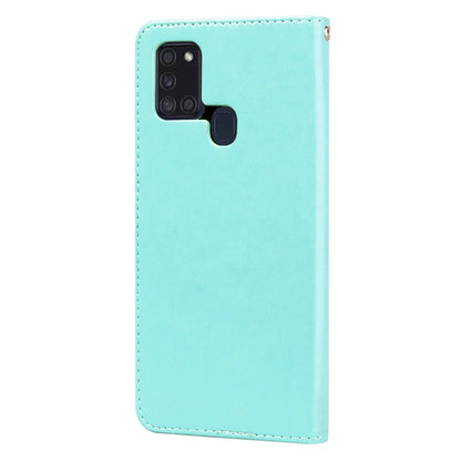 For Samsung Galaxy A21s Rose Embossed Horizontal Flip PU Leather Case with Holder & Card Slots & Wallet(Green) - Galaxy Phone Cases by buy2fix | Online Shopping UK | buy2fix