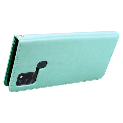 For Samsung Galaxy A21s Rose Embossed Horizontal Flip PU Leather Case with Holder & Card Slots & Wallet(Green) - Galaxy Phone Cases by buy2fix | Online Shopping UK | buy2fix