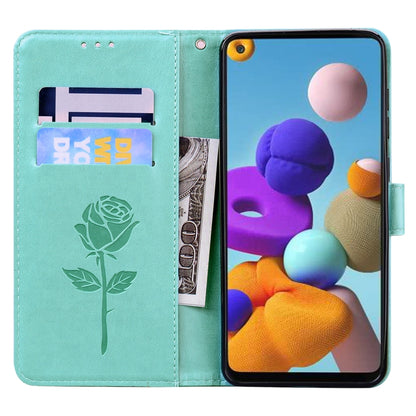 For Samsung Galaxy A21s Rose Embossed Horizontal Flip PU Leather Case with Holder & Card Slots & Wallet(Green) - Galaxy Phone Cases by buy2fix | Online Shopping UK | buy2fix