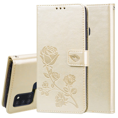 For Samsung Galaxy A21s Rose Embossed Horizontal Flip PU Leather Case with Holder & Card Slots & Wallet(Gold) - Galaxy Phone Cases by buy2fix | Online Shopping UK | buy2fix