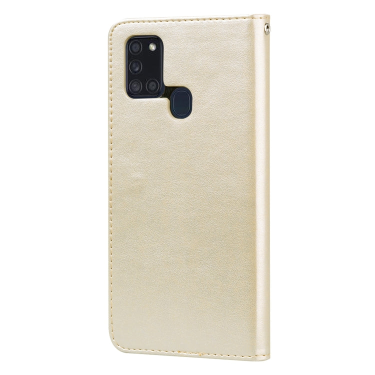 For Samsung Galaxy A21s Rose Embossed Horizontal Flip PU Leather Case with Holder & Card Slots & Wallet(Gold) - Galaxy Phone Cases by buy2fix | Online Shopping UK | buy2fix