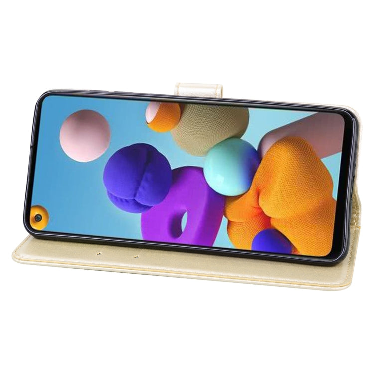 For Samsung Galaxy A21s Rose Embossed Horizontal Flip PU Leather Case with Holder & Card Slots & Wallet(Gold) - Galaxy Phone Cases by buy2fix | Online Shopping UK | buy2fix