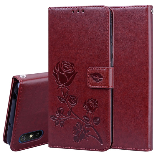 For Xiaomi Redmi 9A Rose Embossed Horizontal Flip PU Leather Case with Holder & Card Slots & Wallet(Brown) - Xiaomi Cases by buy2fix | Online Shopping UK | buy2fix