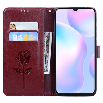 For Xiaomi Redmi 9A Rose Embossed Horizontal Flip PU Leather Case with Holder & Card Slots & Wallet(Brown) - Xiaomi Cases by buy2fix | Online Shopping UK | buy2fix