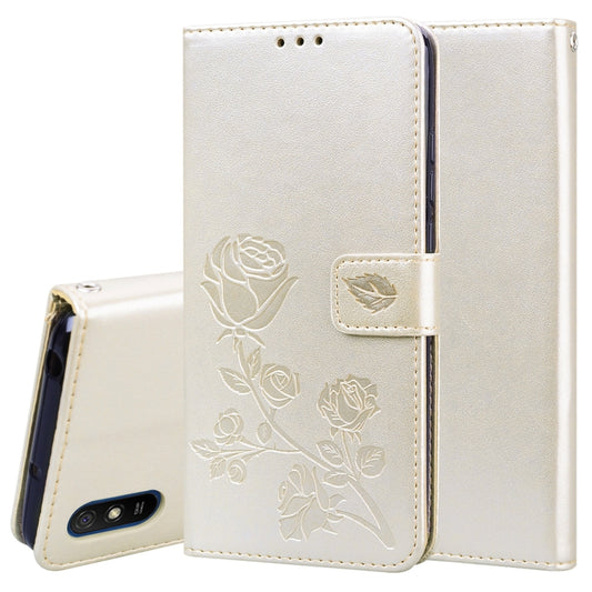 For Xiaomi Redmi 9A Rose Embossed Horizontal Flip PU Leather Case with Holder & Card Slots & Wallet(Gold) - Xiaomi Cases by buy2fix | Online Shopping UK | buy2fix