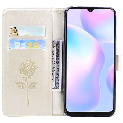 For Xiaomi Redmi 9A Rose Embossed Horizontal Flip PU Leather Case with Holder & Card Slots & Wallet(Gold) - Xiaomi Cases by buy2fix | Online Shopping UK | buy2fix