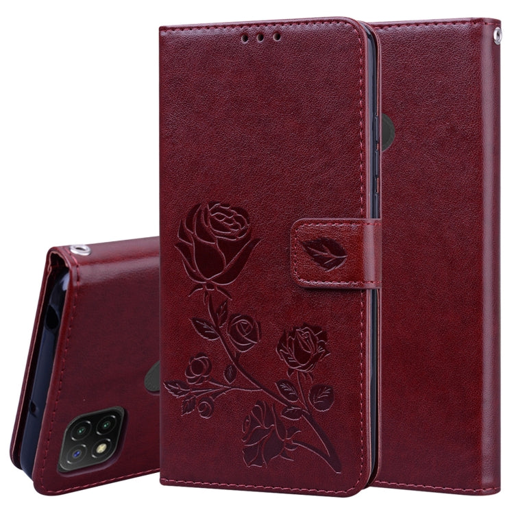 For Xiaomi Redmi 9C Rose Embossed Horizontal Flip PU Leather Case with Holder & Card Slots & Wallet(Brown) - Xiaomi Cases by buy2fix | Online Shopping UK | buy2fix