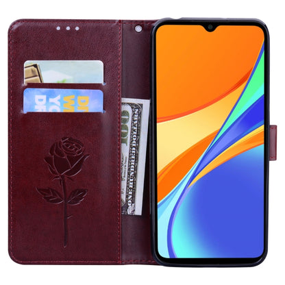 For Xiaomi Redmi 9C Rose Embossed Horizontal Flip PU Leather Case with Holder & Card Slots & Wallet(Brown) - Xiaomi Cases by buy2fix | Online Shopping UK | buy2fix