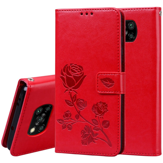 For Xiaomi Poco X3 NFC Rose Embossed Horizontal Flip PU Leather Case with Holder & Card Slots & Wallet(Red) - Xiaomi Cases by buy2fix | Online Shopping UK | buy2fix