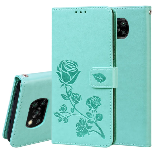 For Xiaomi Poco X3 NFC Rose Embossed Horizontal Flip PU Leather Case with Holder & Card Slots & Wallet(Green) - Xiaomi Cases by buy2fix | Online Shopping UK | buy2fix