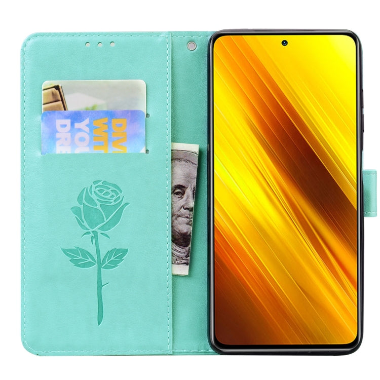 For Xiaomi Poco X3 NFC Rose Embossed Horizontal Flip PU Leather Case with Holder & Card Slots & Wallet(Green) - Xiaomi Cases by buy2fix | Online Shopping UK | buy2fix