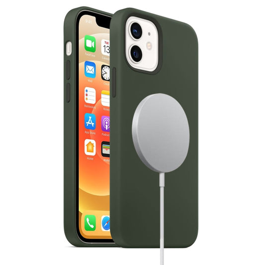 For iPhone 12 mini Magnetic Liquid Silicone Full Coverage Shockproof Magsafe Case with Magsafe Charging Magnet (Deep Green) - iPhone 12 mini Cases by buy2fix | Online Shopping UK | buy2fix