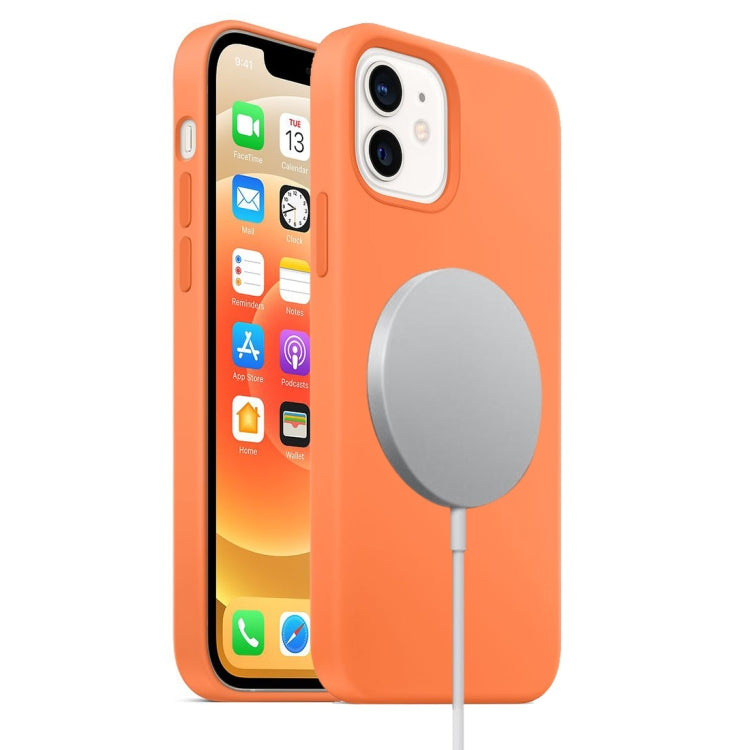 For iPhone 12 mini Magnetic Liquid Silicone Full Coverage Shockproof Magsafe Case with Magsafe Charging Magnet (Orange) - iPhone 12 mini Cases by buy2fix | Online Shopping UK | buy2fix