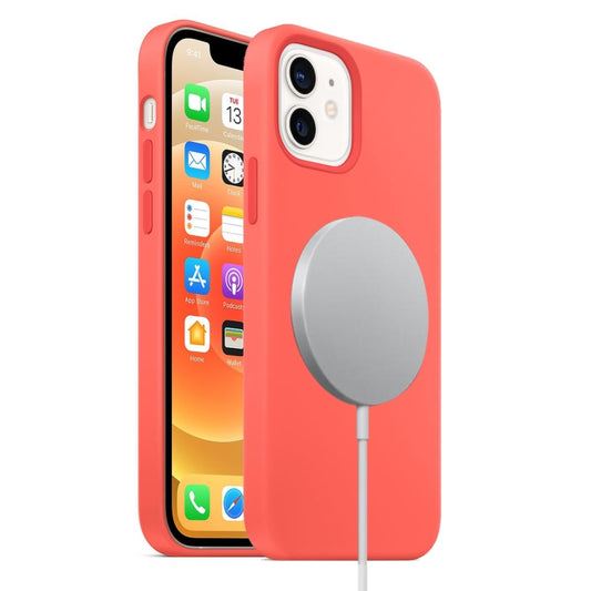 For iPhone 12 mini Magnetic Liquid Silicone Full Coverage Shockproof Magsafe Case with Magsafe Charging Magnet (Pink Orange) - iPhone 12 mini Cases by buy2fix | Online Shopping UK | buy2fix