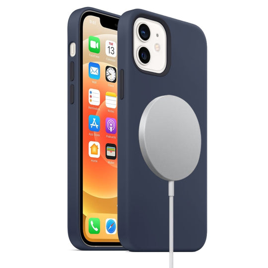 For iPhone 12 mini Magnetic Liquid Silicone Full Coverage Shockproof Magsafe Case with Magsafe Charging Magnet (Navy Blue)