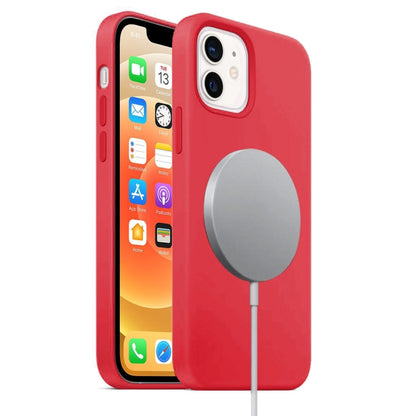 For iPhone 12 mini Magnetic Liquid Silicone Full Coverage Shockproof Magsafe Case with Magsafe Charging Magnet (Red) by buy2fix