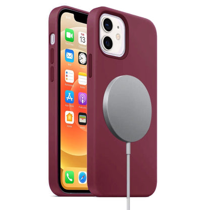 For iPhone 12 mini Magnetic Liquid Silicone Full Coverage Shockproof Magsafe Case with Magsafe Charging Magnet (Wine Red) by buy2fix