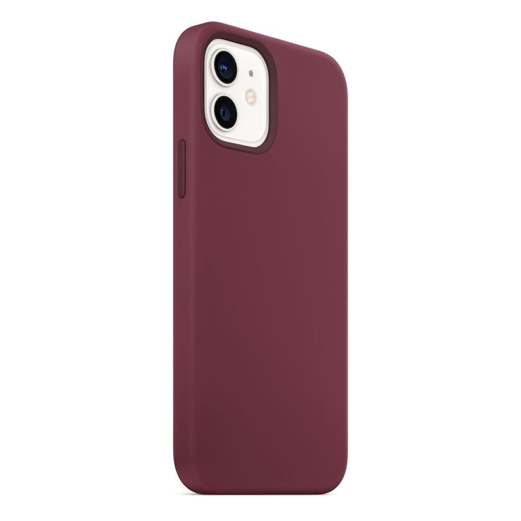 For iPhone 12 mini Magnetic Liquid Silicone Full Coverage Shockproof Magsafe Case with Magsafe Charging Magnet (Wine Red) by buy2fix