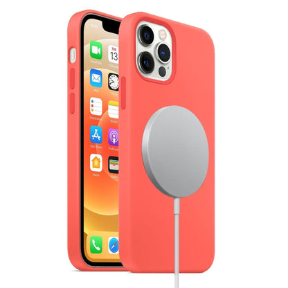 For iPhone 12 / 12 Pro Magnetic Liquid Silicone Full Coverage Shockproof Magsafe Case with Magsafe Charging Magnet(Pink Orange) - iPhone 12 / 12 Pro Cases by buy2fix | Online Shopping UK | buy2fix
