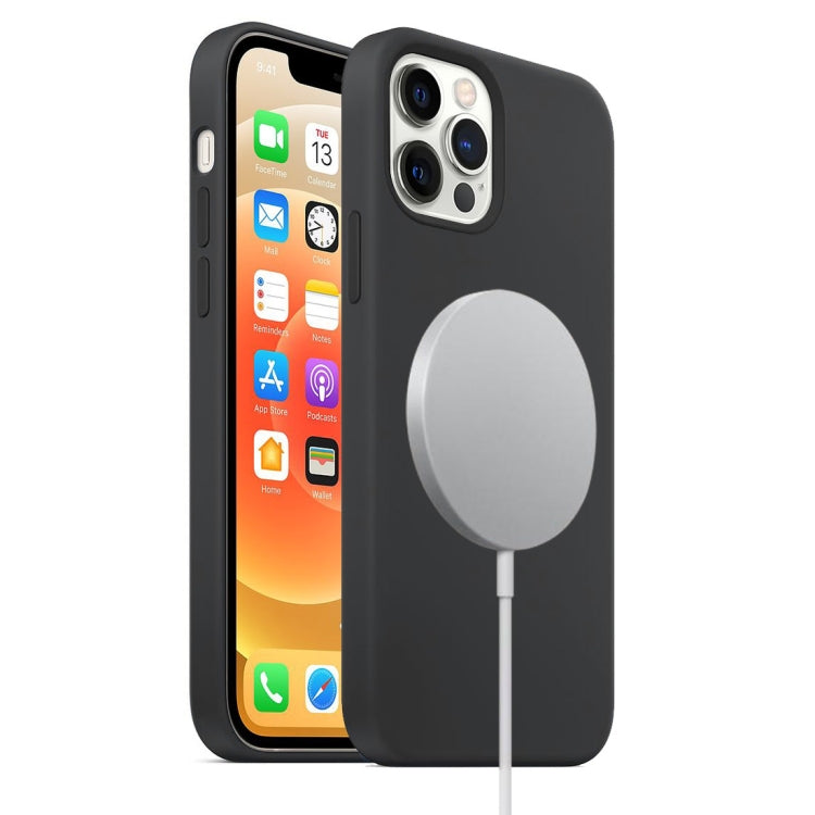 For iPhone 12 / 12 Pro Magnetic Liquid Silicone Full Coverage Shockproof Magsafe Case with Magsafe Charging Magnet(Black) by buy2fix