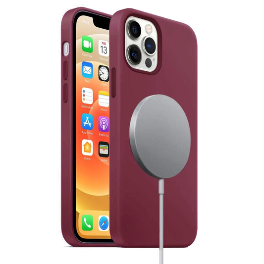 For iPhone 12 / 12 Pro Magnetic Liquid Silicone Full Coverage Shockproof Magsafe Case with Magsafe Charging Magnet(Wine Red) by buy2fix