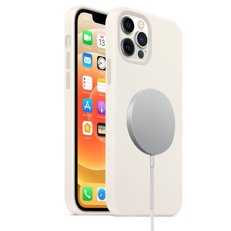 For iPhone 12 Pro Max Magnetic Liquid Silicone Full Coverage Shockproof Magsafe Case with Magsafe Charging Magnet(White) - iPhone 12 Pro Max Cases by buy2fix | Online Shopping UK | buy2fix