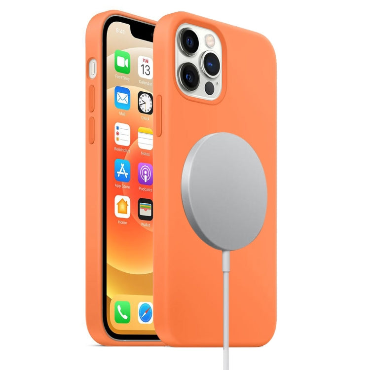 For iPhone 12 Pro Max Magnetic Liquid Silicone Full Coverage Shockproof Magsafe Case with Magsafe Charging Magnet(Orange) - iPhone 12 Pro Max Cases by buy2fix | Online Shopping UK | buy2fix