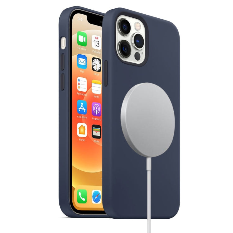 For iPhone 12 Pro Max Magnetic Liquid Silicone Full Coverage Shockproof Magsafe Case with Magsafe Charging Magnet(Navy Blue) - iPhone 12 Pro Max Cases by buy2fix | Online Shopping UK | buy2fix