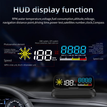 C5 OBD2 + GPS Mode Car HUD Head-up Display Water Temperature / Vehicle Speed / Voltage - Head Up Display System by buy2fix | Online Shopping UK | buy2fix