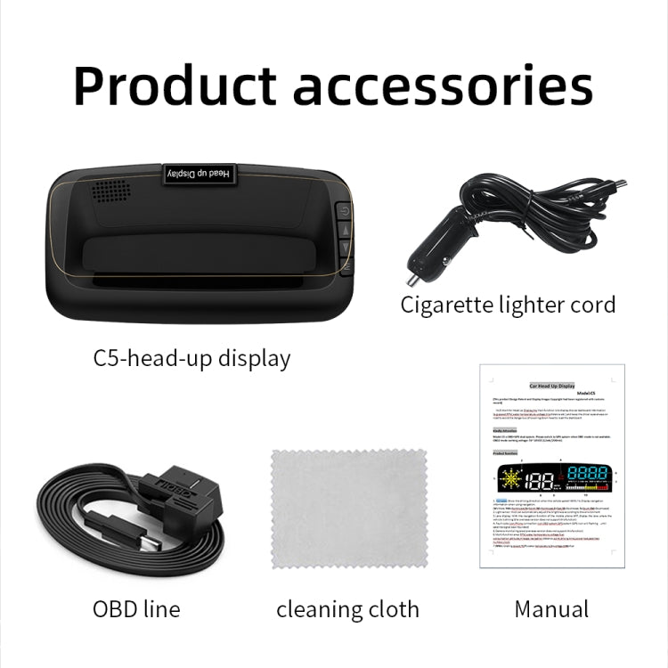 C5 OBD2 + GPS Mode Car HUD Head-up Display Water Temperature / Vehicle Speed / Voltage - Head Up Display System by buy2fix | Online Shopping UK | buy2fix