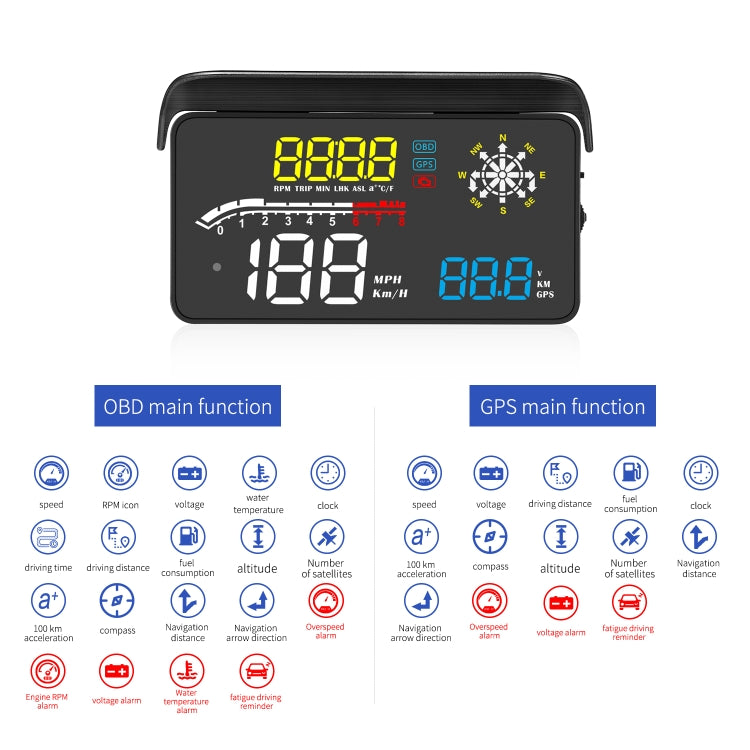 D1 Car OBD2 HUD Head-up Display GPS Speed Meter Speed / Voltage / Water Temperature Speed Alarm by buy2fix