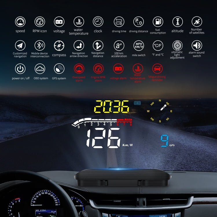 D1 Car OBD2 HUD Head-up Display GPS Speed Meter Speed / Voltage / Water Temperature Speed Alarm by buy2fix