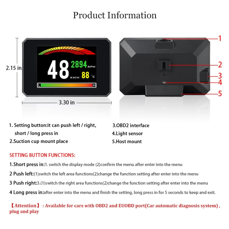 P16 Car HUD Head-up Display OBD2 Fault Code Elimination - Head Up Display System by buy2fix | Online Shopping UK | buy2fix