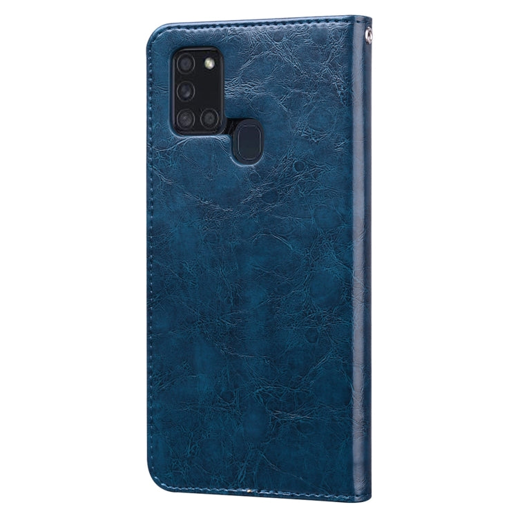 For Samsung Galaxy A21s Business Style Oil Wax Texture Horizontal Flip Leather Case, with Holder & Card Slots & Wallet(Blue) by buy2fix