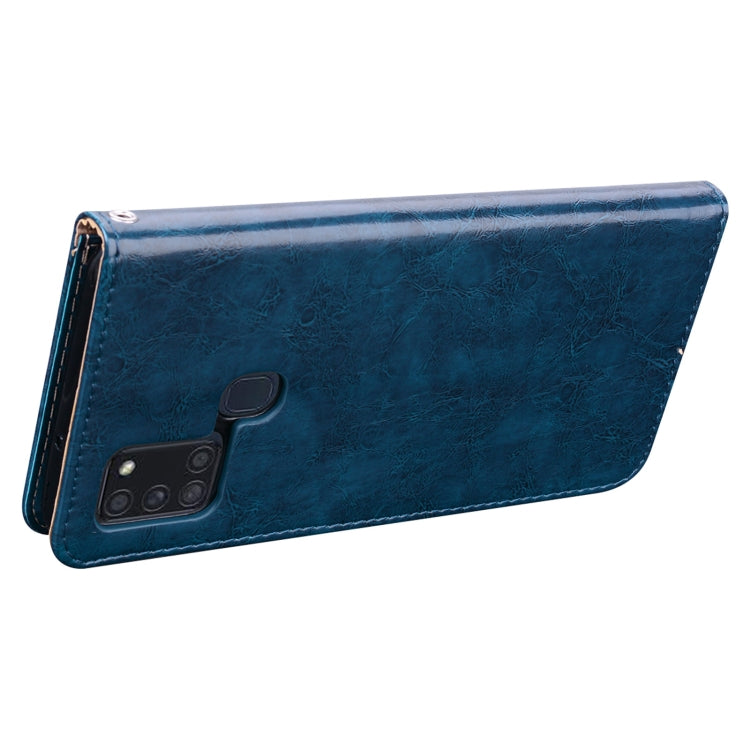 For Samsung Galaxy A21s Business Style Oil Wax Texture Horizontal Flip Leather Case, with Holder & Card Slots & Wallet(Blue) by buy2fix