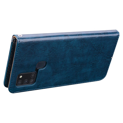 For Samsung Galaxy A21s Business Style Oil Wax Texture Horizontal Flip Leather Case, with Holder & Card Slots & Wallet(Blue) by buy2fix