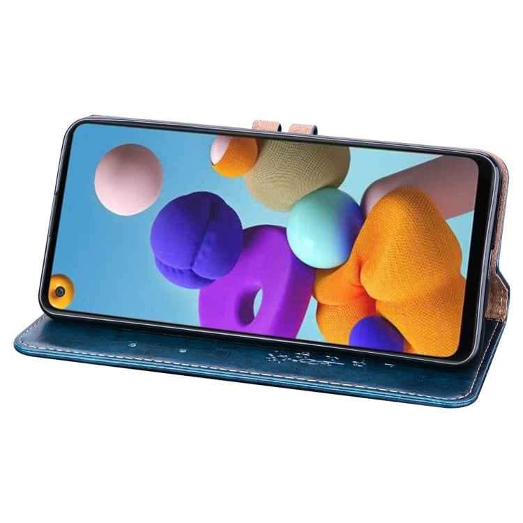 For Samsung Galaxy A21s Business Style Oil Wax Texture Horizontal Flip Leather Case, with Holder & Card Slots & Wallet(Blue) by buy2fix