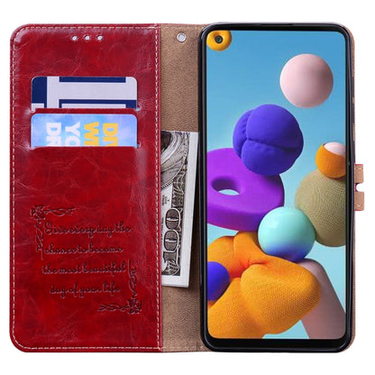 For Samsung Galaxy A21s Business Style Oil Wax Texture Horizontal Flip Leather Case, with Holder & Card Slots & Wallet(Red) by buy2fix