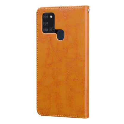 For Samsung Galaxy A21s Business Style Oil Wax Texture Horizontal Flip Leather Case, with Holder & Card Slots & Wallet(Yellow) by buy2fix
