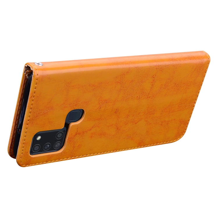 For Samsung Galaxy A21s Business Style Oil Wax Texture Horizontal Flip Leather Case, with Holder & Card Slots & Wallet(Yellow) by buy2fix