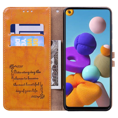 For Samsung Galaxy A21s Business Style Oil Wax Texture Horizontal Flip Leather Case, with Holder & Card Slots & Wallet(Yellow) by buy2fix