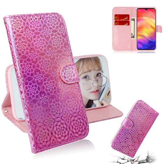 For Xiaomi Redmi Note 7 / 7S Solid Color Colorful Magnetic Buckle Horizontal Flip PU Leather Case with Holder & Card Slots & Wallet & Lanyard(Pink)