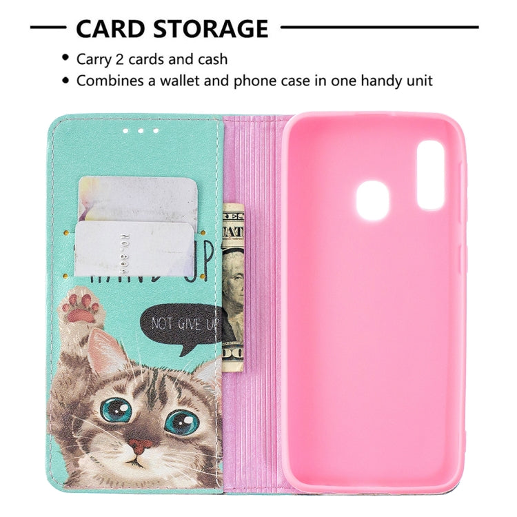 For Samsung Galaxy A10e / A20e Colored Drawing Pattern Invisible Magnetic Horizontal Flip PU Leather Case with Holder & Card Slots & Wallet(Cat) by buy2fix