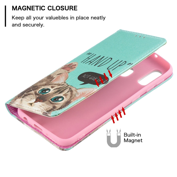 For Samsung Galaxy A10e / A20e Colored Drawing Pattern Invisible Magnetic Horizontal Flip PU Leather Case with Holder & Card Slots & Wallet(Cat) by buy2fix