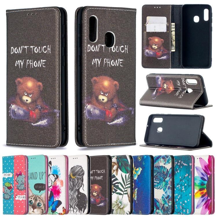 For Samsung Galaxy A10e / A20e Colored Drawing Pattern Invisible Magnetic Horizontal Flip PU Leather Case with Holder & Card Slots & Wallet(Cat) by buy2fix