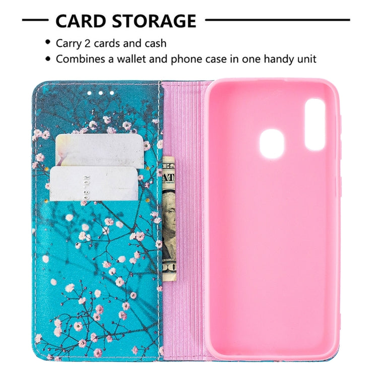 For Samsung Galaxy A10e / A20e Colored Drawing Pattern Invisible Magnetic Horizontal Flip PU Leather Case with Holder & Card Slots & Wallet(Plum Blossom) by buy2fix