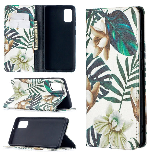 For Samsung Galaxy A41 Colored Drawing Pattern Invisible Magnetic Horizontal Flip PU Leather Case with Holder & Card Slots & Wallet(Red Leaves) by buy2fix