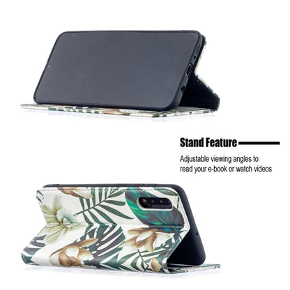 For Samsung Galaxy A50 Colored Drawing Pattern Invisible Magnetic Horizontal Flip PU Leather Case with Holder & Card Slots & Wallet(Red Leaves) by buy2fix