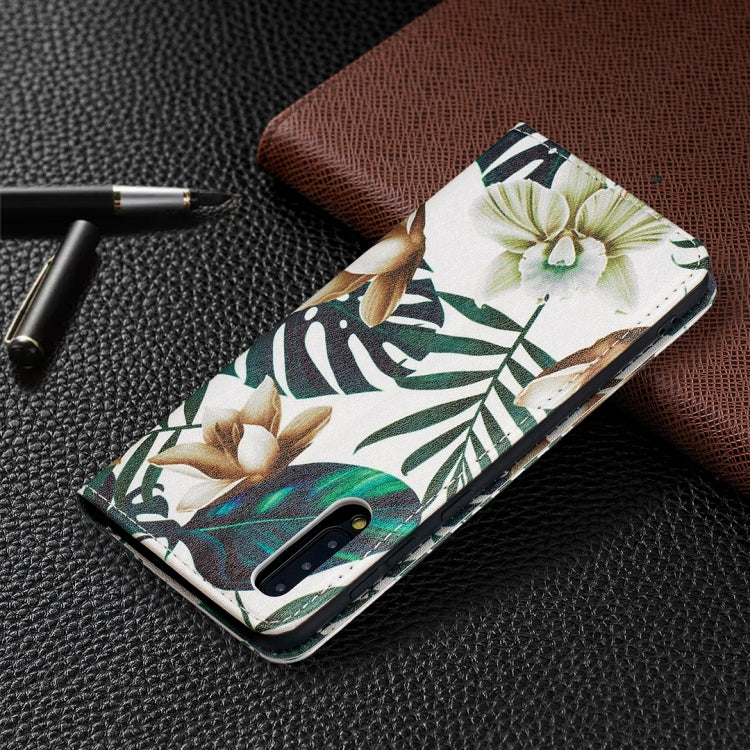 For Samsung Galaxy A50 Colored Drawing Pattern Invisible Magnetic Horizontal Flip PU Leather Case with Holder & Card Slots & Wallet(Red Leaves) by buy2fix